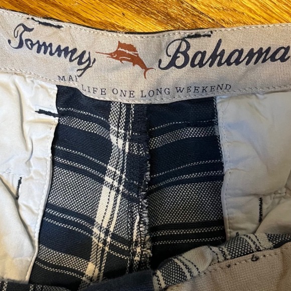 Tommy Bahama Mens Plaid Shorts Size 38 Linen Cotton Blend Blue White - Picture 5 of 9